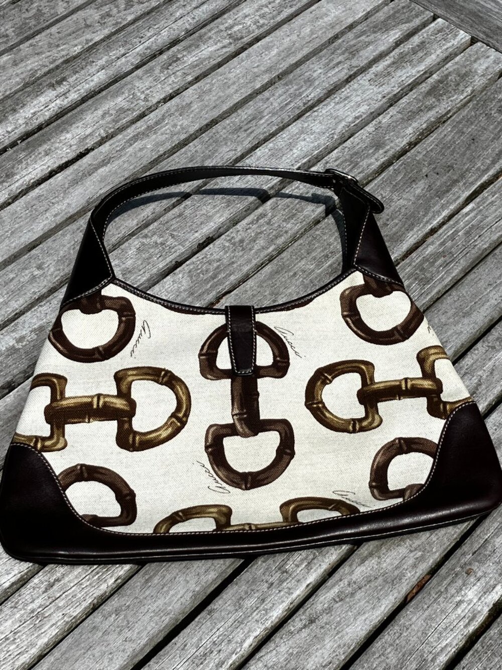 💯Authentic GUCCI Horsebit Bamboo Print Vintage Hobo Bag - Picture 5 of 16